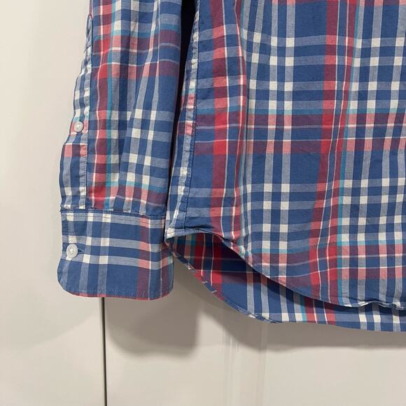 J Crew Men's Classic Button‎ Down Flex Washed Blue and Pink Plaid Size M - Picture 2 of 11